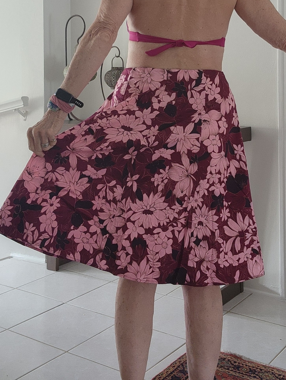 Apt. 9 Pink Floral Circle Skirt on Burgundy